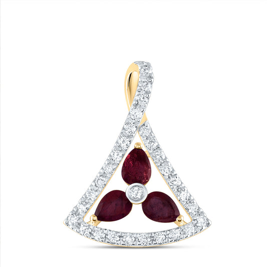 0.66 Ctw Natural Diamond Featuring Red Pendant in 14k Yellow Gold