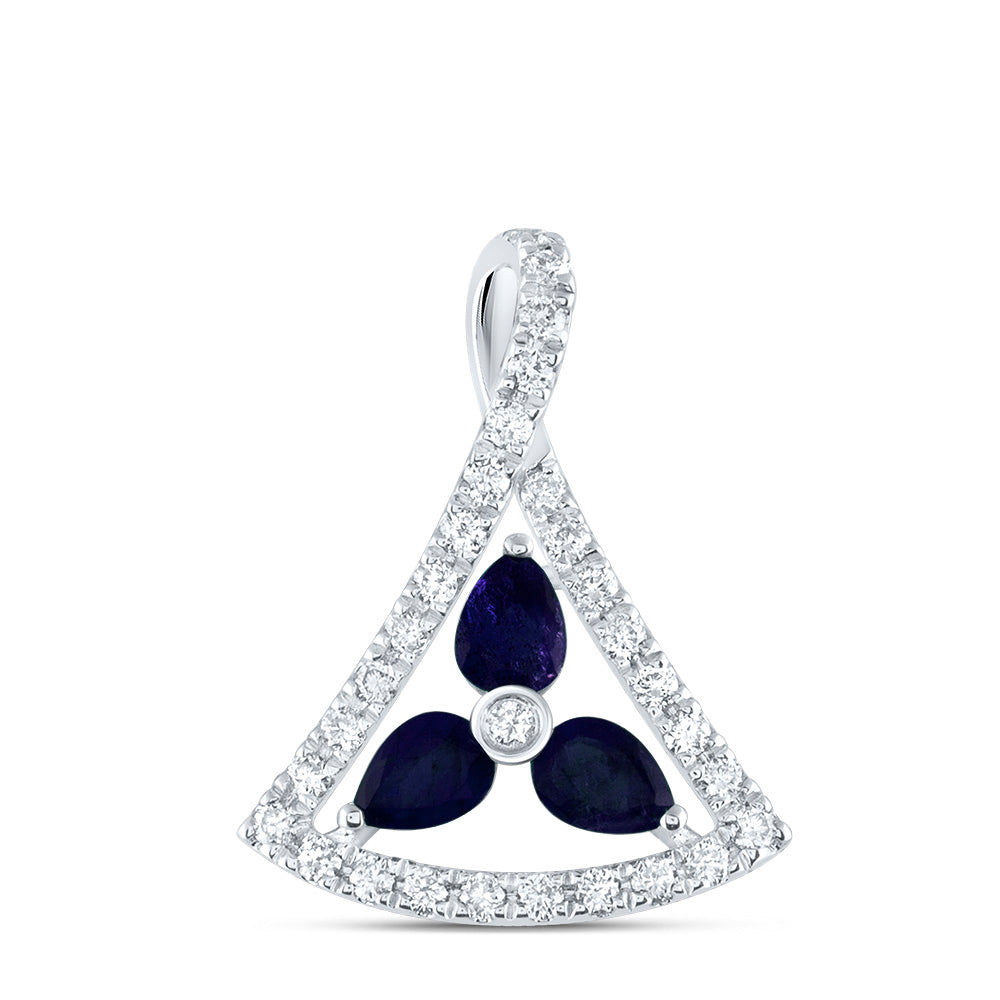 0.51 Ctw Natural Diamond Featuring Blue  Pendant in 14k White Gold