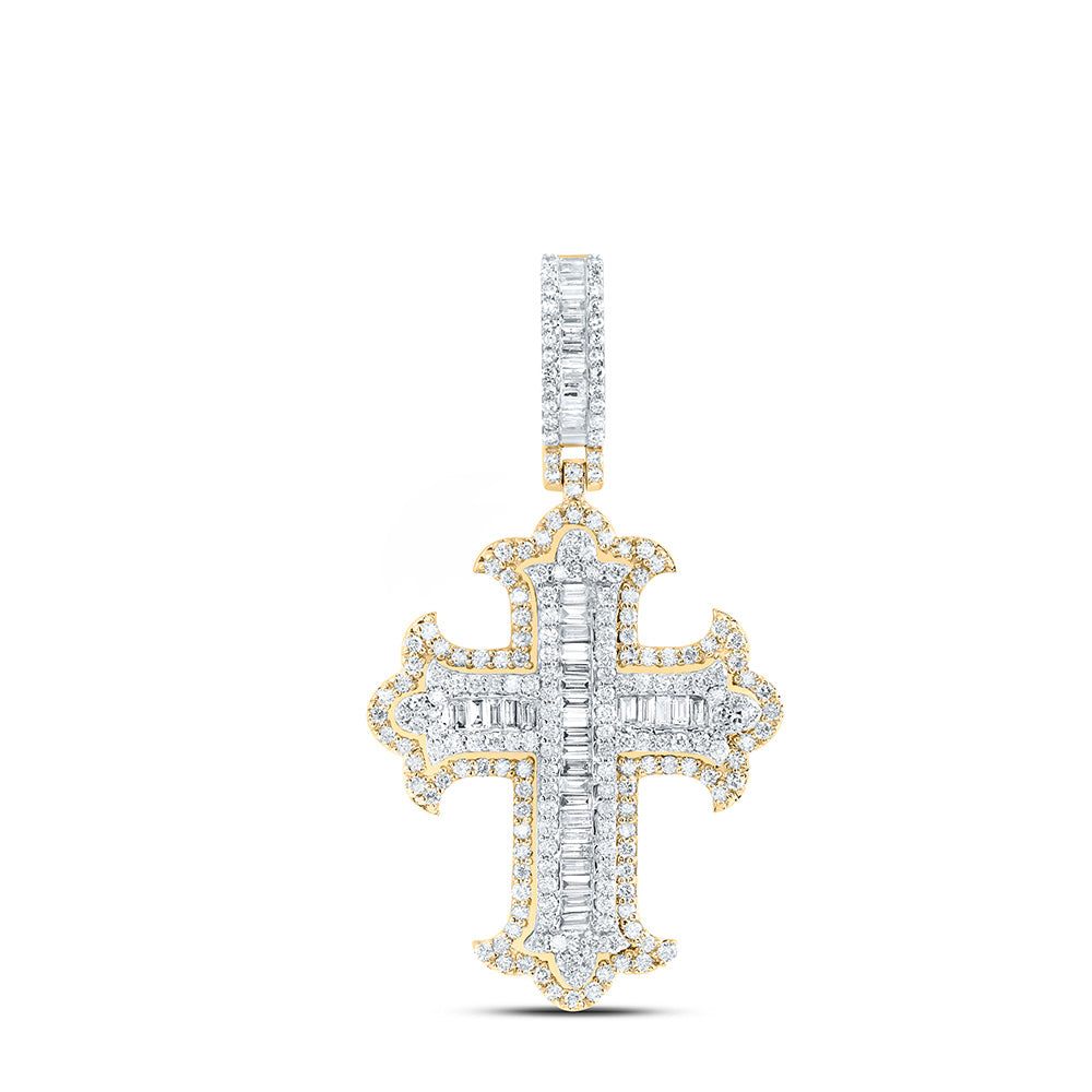 1.8 Ctw Natural Diamond Hiphop Cross Religious Pendant in 10K Yellow White