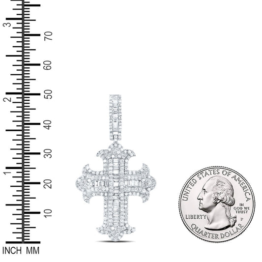 1.78 Ctw Natural Diamond Hiphop Cross Religious Pendant in 10k White Gold