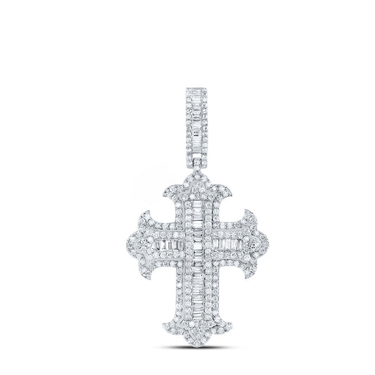 1.78 Ctw Natural Diamond Hiphop Cross Religious Pendant in 10k White Gold
