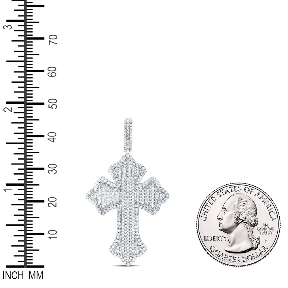 1.08 Ctw Natural Diamond Cross Religious Pendant in 10k White Gold