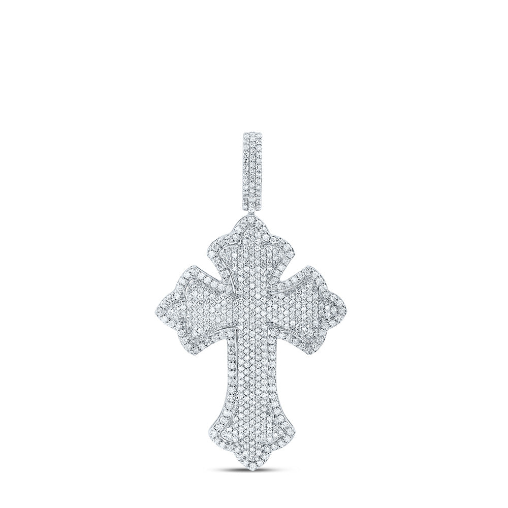 1.08 Ctw Natural Diamond Cross Religious Pendant in 10k White Gold