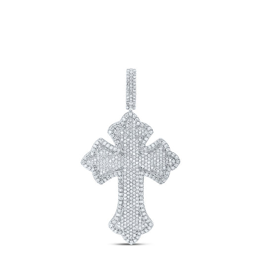 1.08 Ctw Natural Diamond Cross Religious Pendant in 10k White Gold
