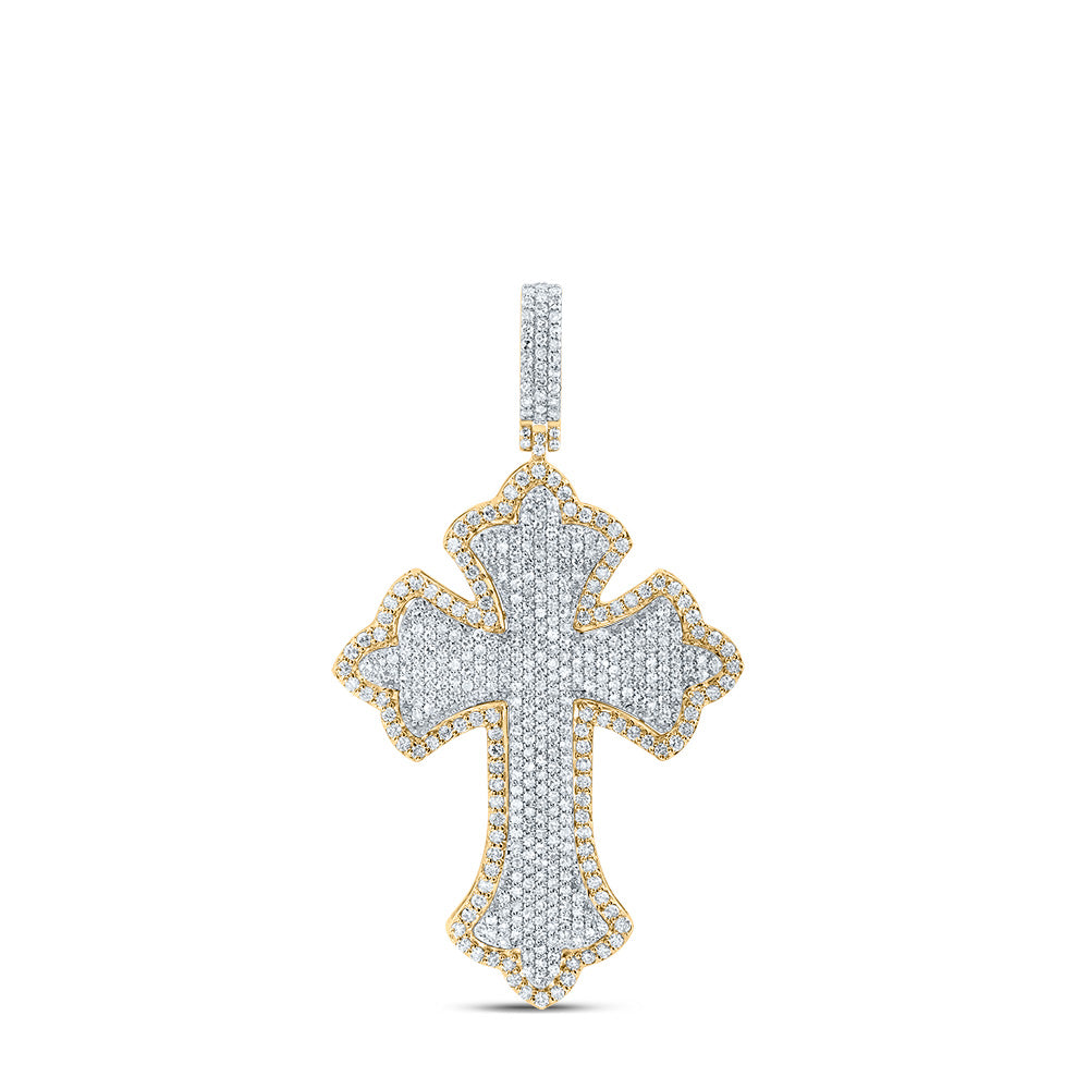 2.09 Ctw Natural Diamond Hiphop Cross Religious Pendant in 10K Yellow White