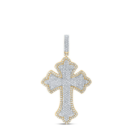 2.09 Ctw Natural Diamond Hiphop Cross Religious Pendant in 10K Yellow White