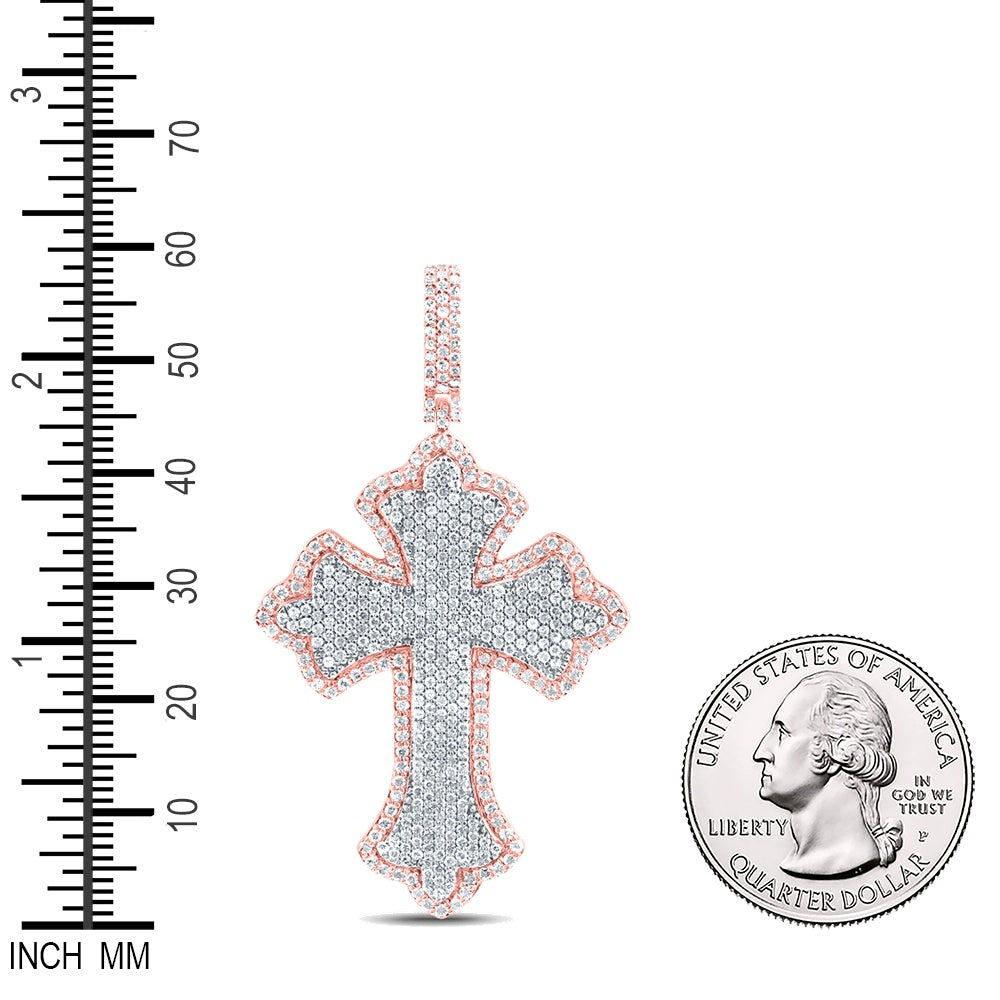 2 Ctw Natural Diamond Hiphop Cross Religious Pendant in 10K Rose White
