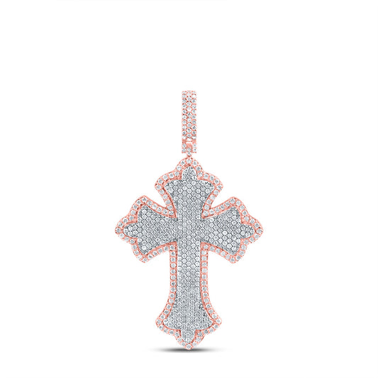 2 Ctw Natural Diamond Hiphop Cross Religious Pendant in 10K Rose White