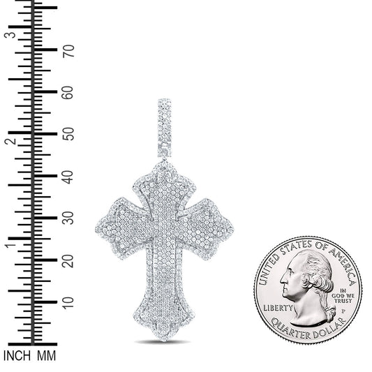 2.01 Ctw Natural Diamond Hiphop Cross Religious Pendant in 10k White Gold