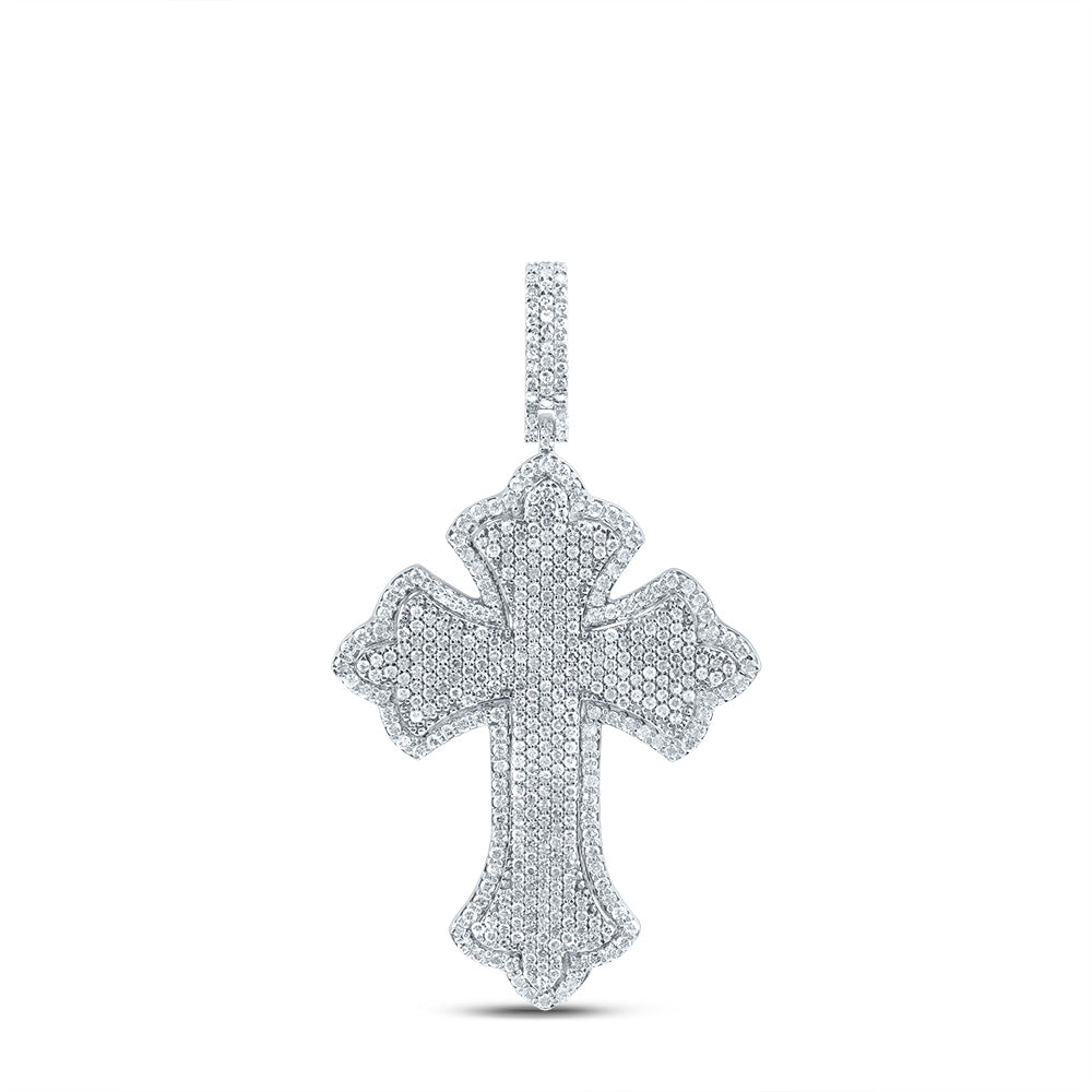 2.01 Ctw Natural Diamond Hiphop Cross Religious Pendant in 10k White Gold