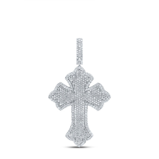 2.01 Ctw Natural Diamond Hiphop Cross Religious Pendant in 10k White Gold