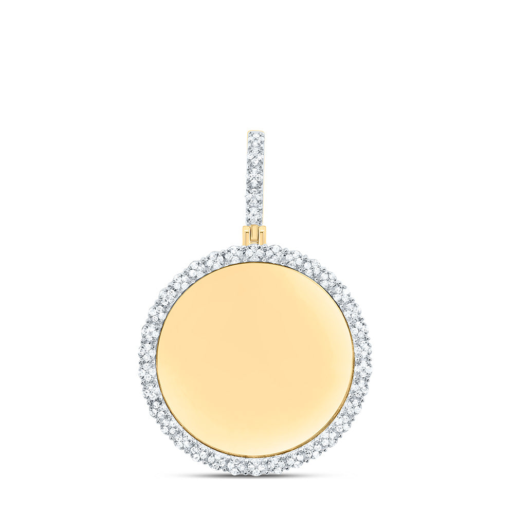 0.46 Ctw Natural Diamond Round Circle Memory Picture Frame Pendant in 10k Yellow Gold