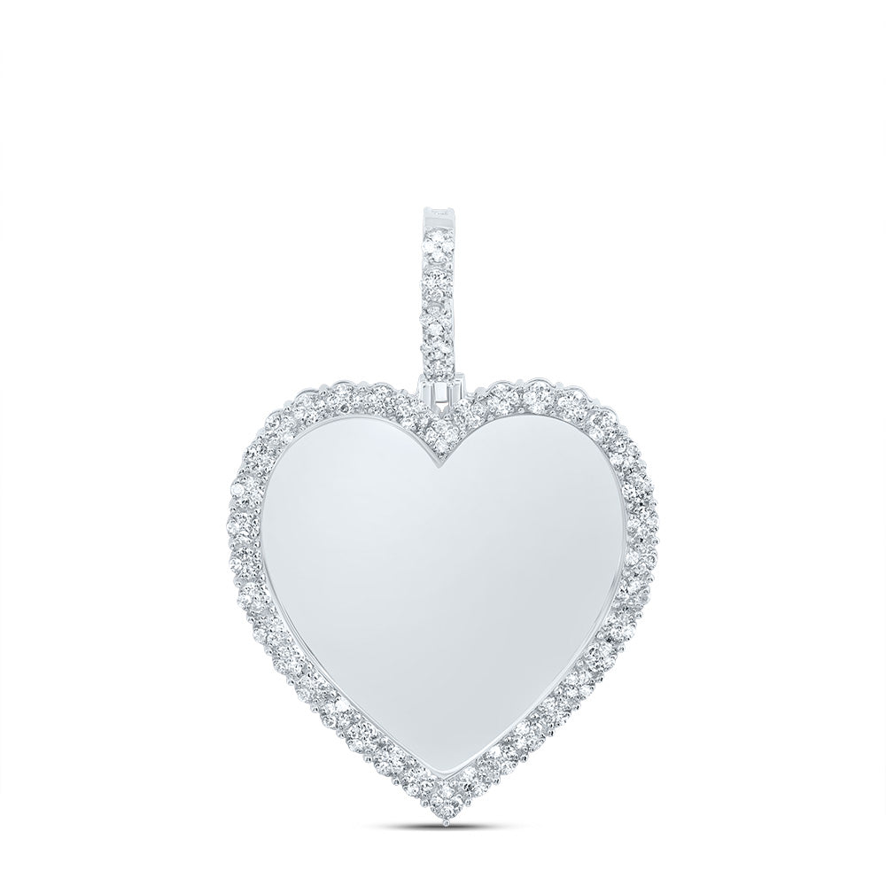 0.48 Ctw Natural Diamond Memory Picture Frame Heart Pendant in 10k White Gold