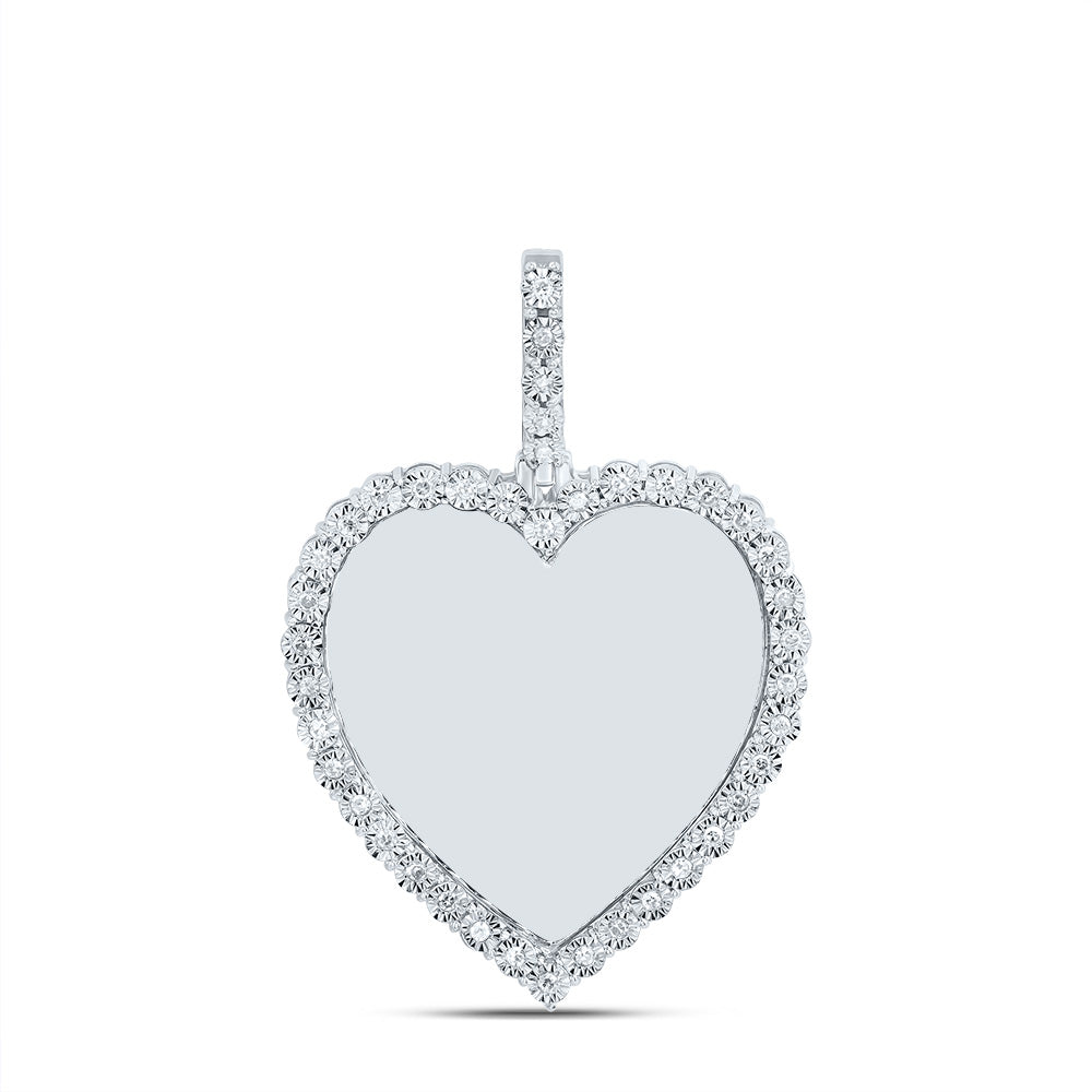 0.21 Ctw Natural Diamond Memory Picture Frame Heart Pendant in 10k White Gold