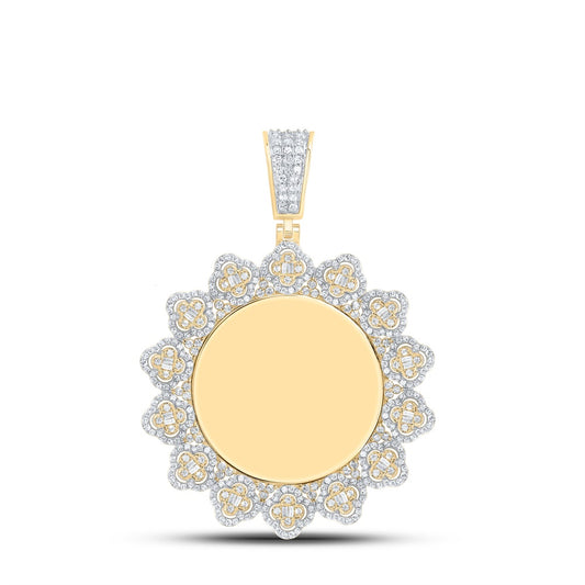 1.54 Ctw Natural Diamond Floral Round Circle Memory Picture Frame Pendant in 10k Yellow Gold