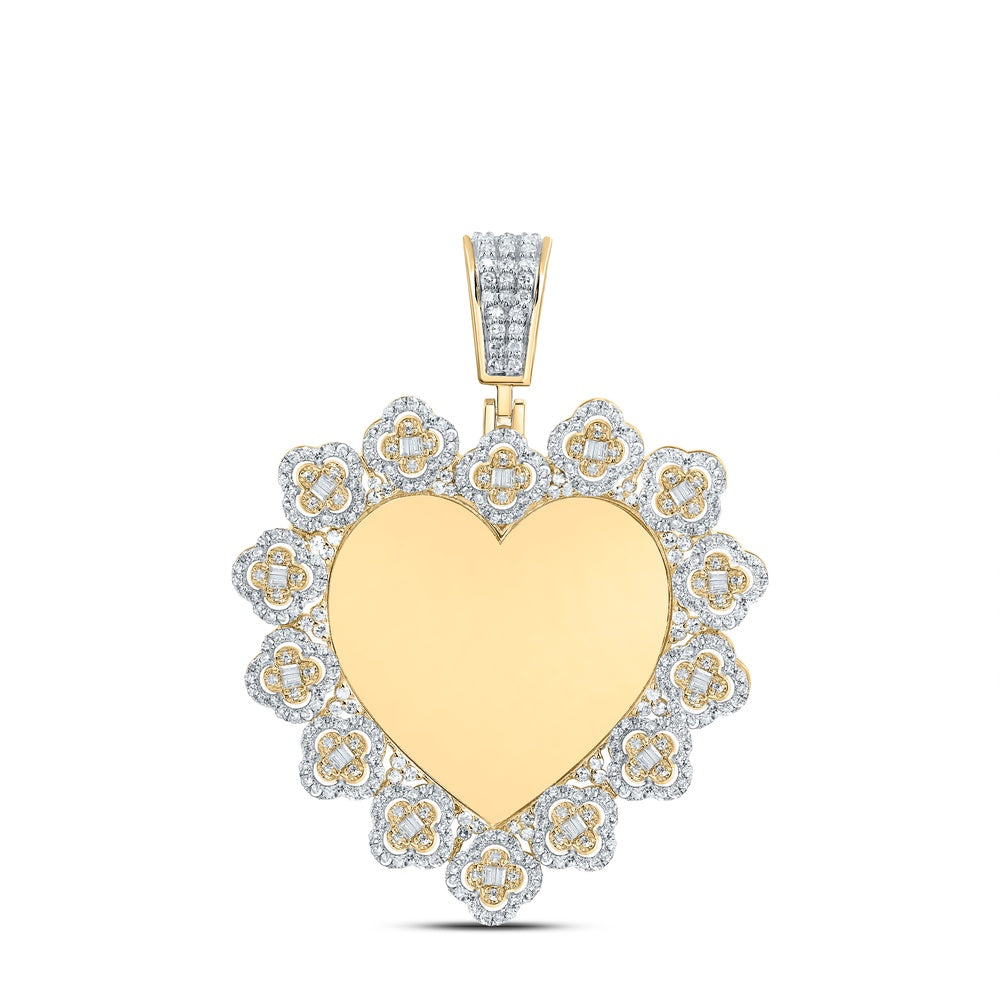 1.55 Ctw Natural Diamond Heart Memory Picture Frame Pendant in 10k Yellow Gold