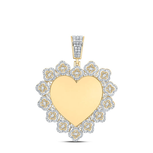 1.55 Ctw Natural Diamond Heart Memory Picture Frame Pendant in 10k Yellow Gold