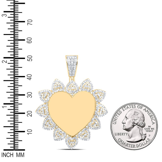 1.33 Ctw Natural Diamond Heart Memory Picture Frame Pendant in 10k Yellow Gold