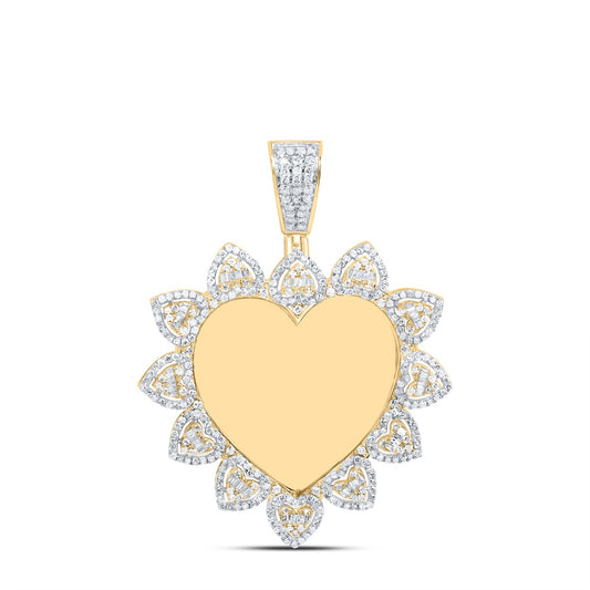 1.33 Ctw Natural Diamond Heart Memory Picture Frame Pendant in 10k Yellow Gold