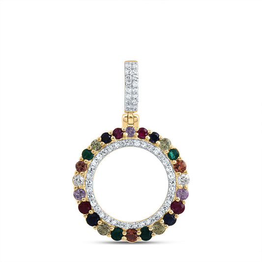 0.71 Ctw Natural Diamond Multi Diamond Open Circle Pendant in 10k Yellow Gold