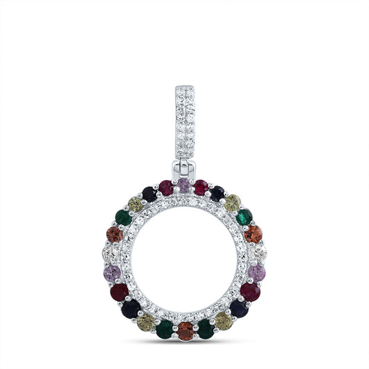0.72 Ctw Natural Diamond Multi Diamond Open Circle Pendant in 10k White Gold