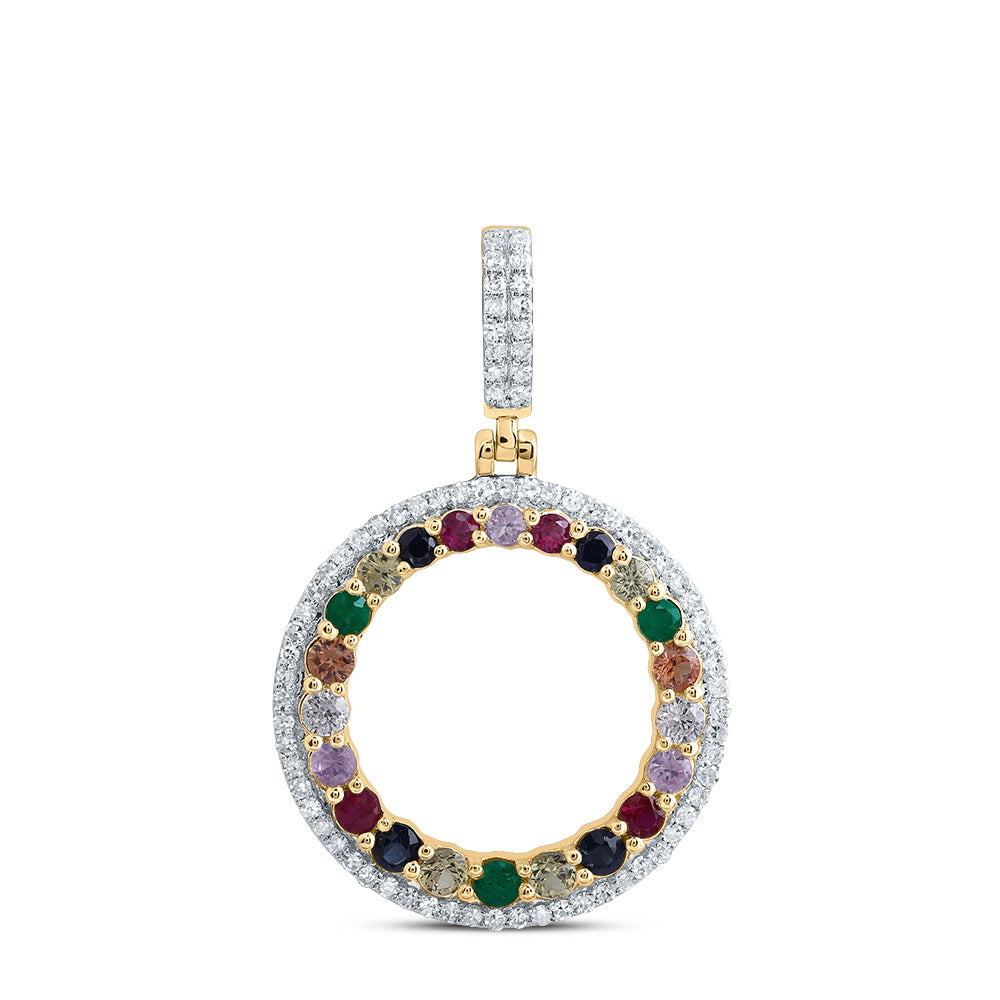 0.69 Ctw Natural Diamond Open Circle Multi Color Pendant in 10k Yellow Gold