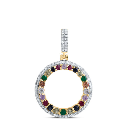 0.69 Ctw Natural Diamond Open Circle Multi Color Pendant in 10k Yellow Gold