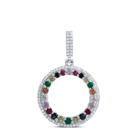 0.69 Ctw Natural Diamond Multi Diamond Open Circle Pendant in 10k White Gold