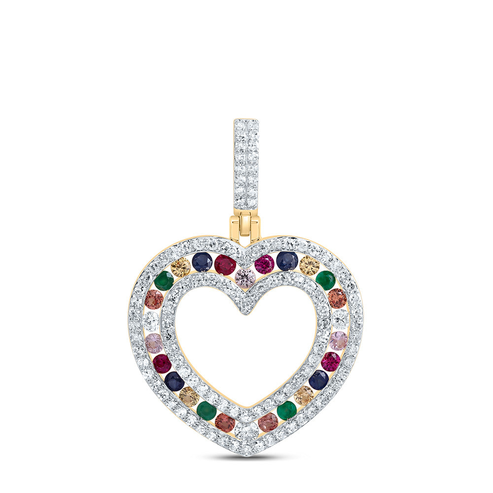 0.75 Ctw Natural Diamond Multi Color Diamond Open Heart Pendant in 10k Yellow Gold