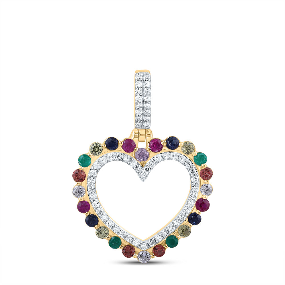 0.58 Ctw Natural Diamond Multi Diamond Open Heart Pendant in 10k Yellow Gold