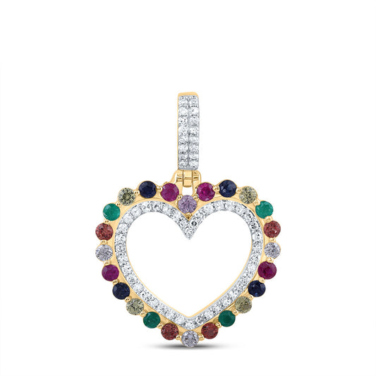 0.58 Ctw Natural Diamond Multi Diamond Open Heart Pendant in 10k Yellow Gold