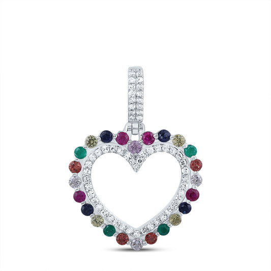 0.58 Ctw Natural Diamond Multi Diamond Open Heart Pendant in 10k White Gold