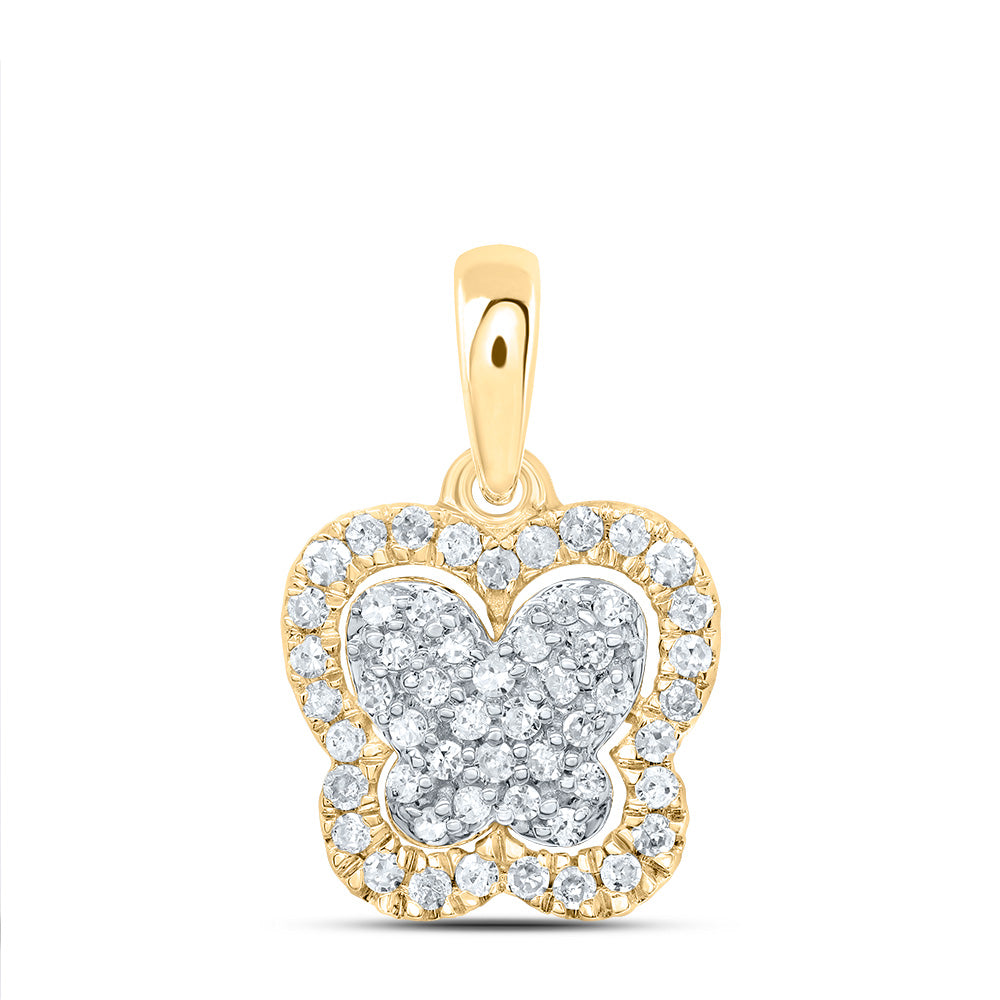0.19 Ctw Natural Diamond Two Tone Butterfly Pendant in 10k Yellow Gold