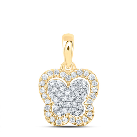 0.19 Ctw Natural Diamond Two Tone Butterfly Pendant in 10k Yellow Gold
