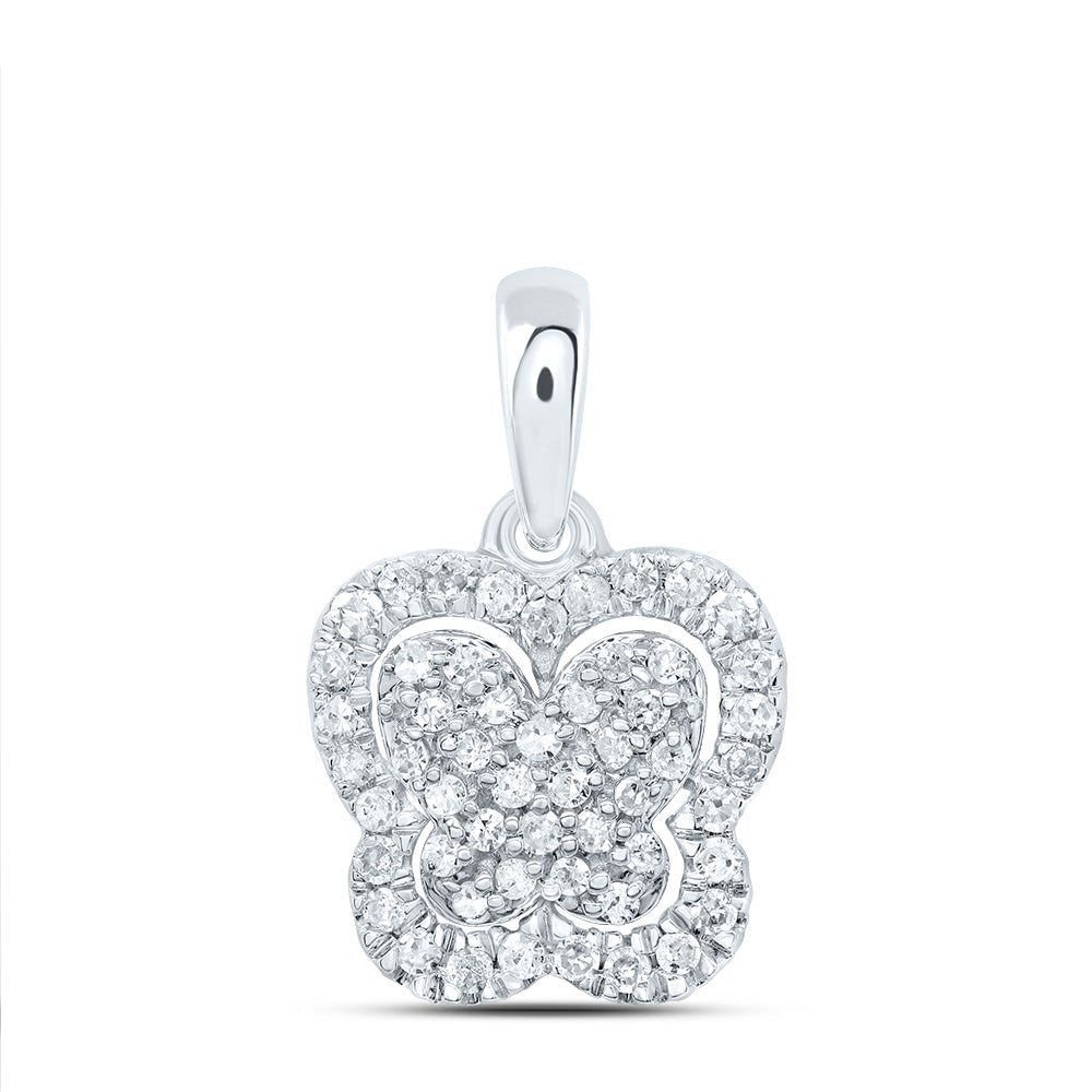 0.19 Ctw Natural Diamond Butterfly Pendant in 10k White Gold