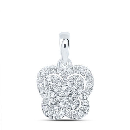 0.19 Ctw Natural Diamond Butterfly Pendant in 10k White Gold