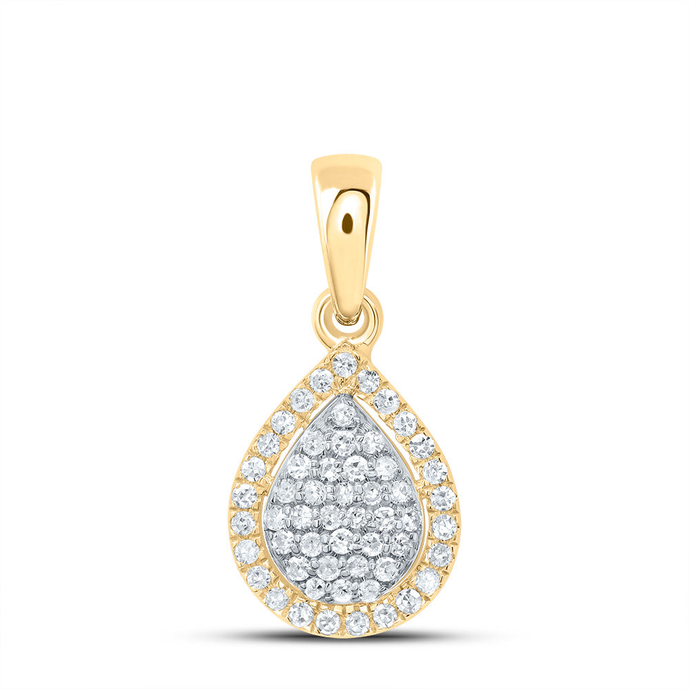 0.14 Ctw Natural Diamond Tear Drop Pendant in 10k Yellow Gold