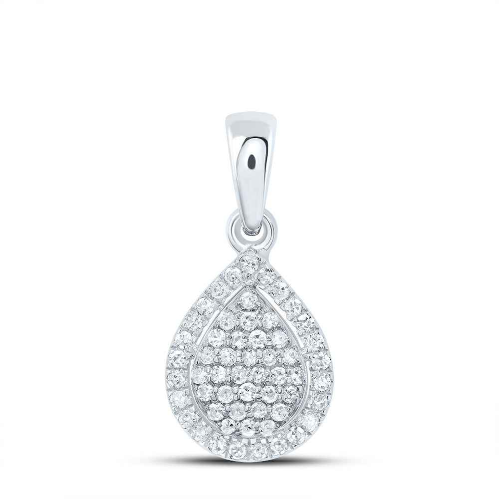 0.13 Ctw Natural Diamond Tear Drop Pendant in 10k White Gold