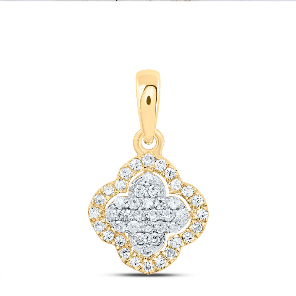 0.15 Ctw Natural Diamond Cluster Clover Flower Pendant in 10k Yellow Gold