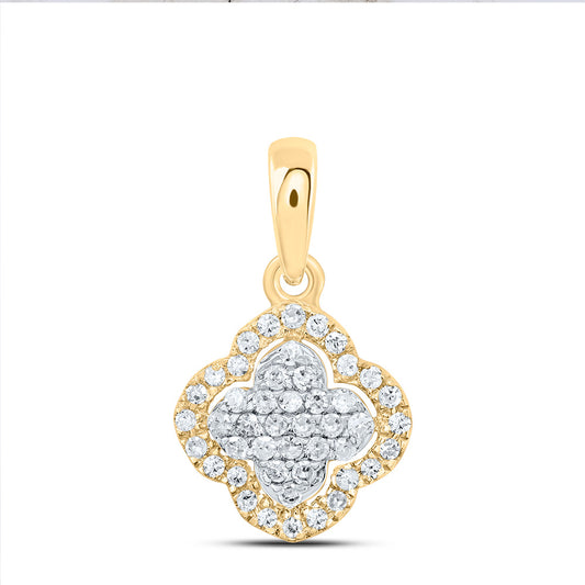 0.15 Ctw Natural Diamond Cluster Clover Flower Pendant in 10k Yellow Gold