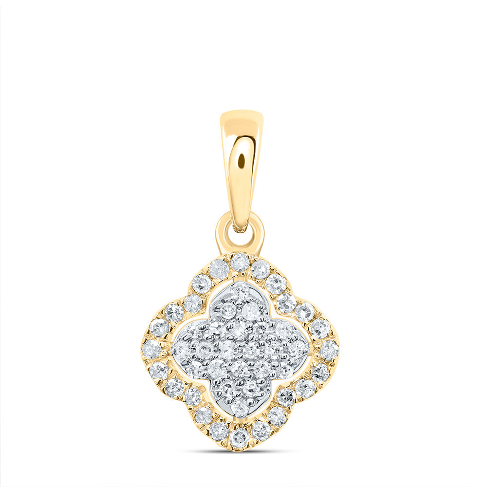 0.17 Ctw Natural Diamond Clover Pendant in 10k Yellow Gold