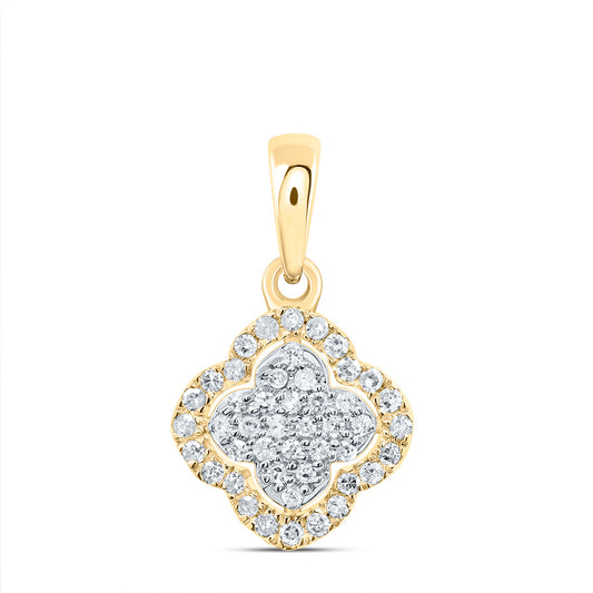0.17 Ctw Natural Diamond Clover Pendant in 10k Yellow Gold