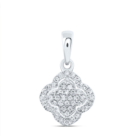0.17 Ctw Natural Diamond Clover Pendant in 10k White Gold