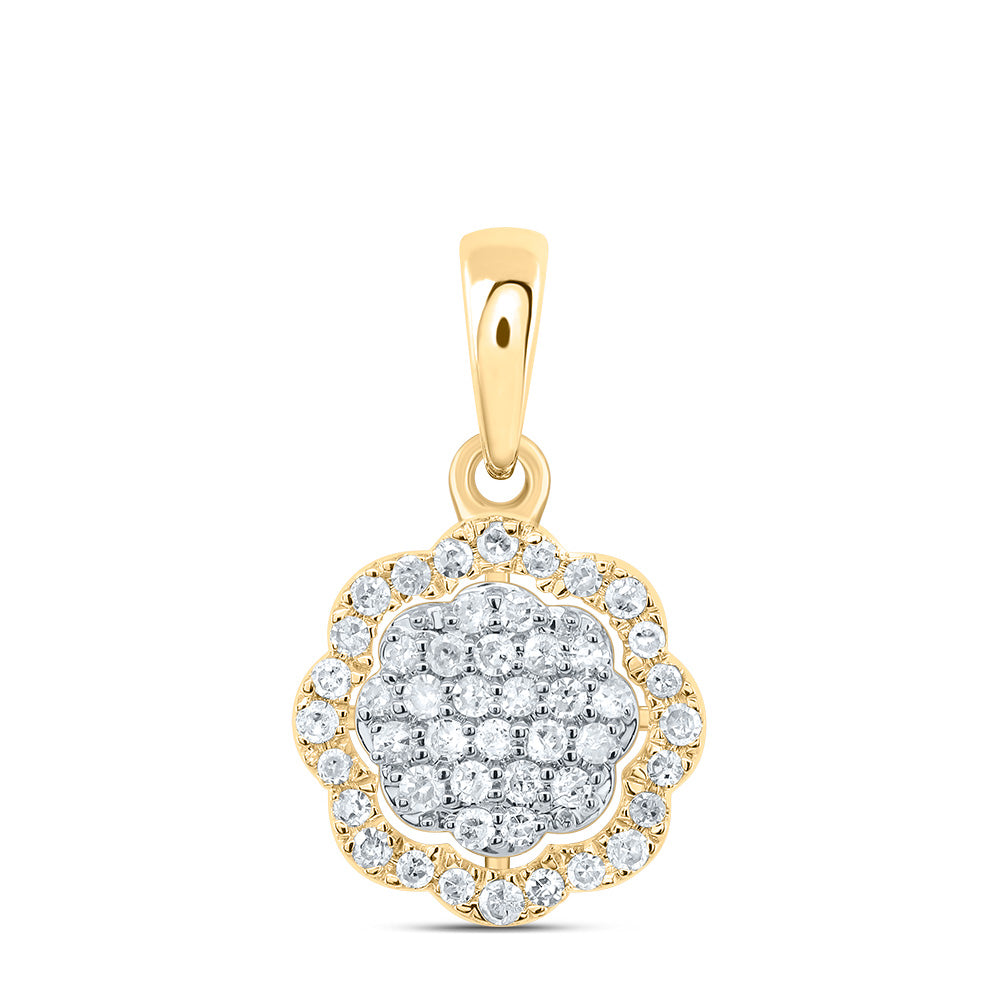 0.17 Ctw Natural Diamond Flower Green Pendant in 10k Yellow Gold