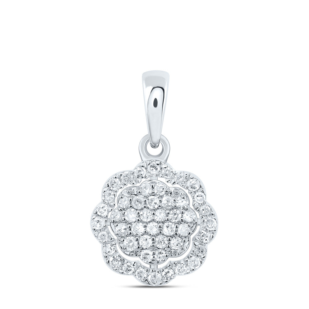 0.17 Ctw Natural Diamond Flower Green Pendant in 10k White Gold