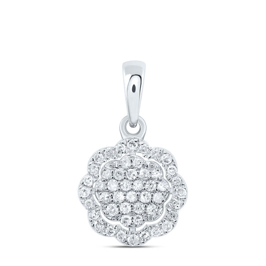 0.17 Ctw Natural Diamond Flower Green Pendant in 10k White Gold