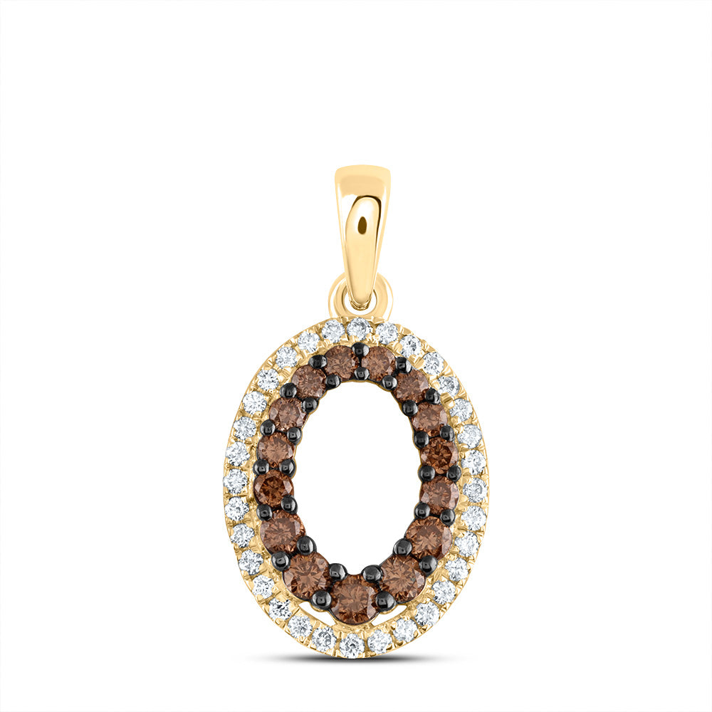 0.37 Ctw Natural Diamond Open Oval Brown Pendant in 14k Yellow Gold