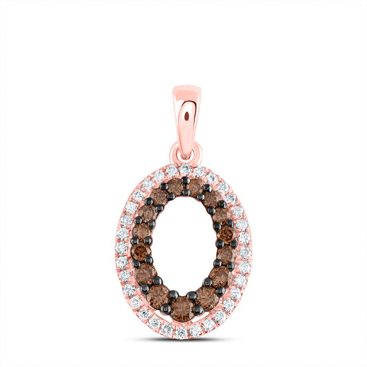 0.4 Ctw Natural Diamond Open Oval Brown Pendant in 14k Rose Gold