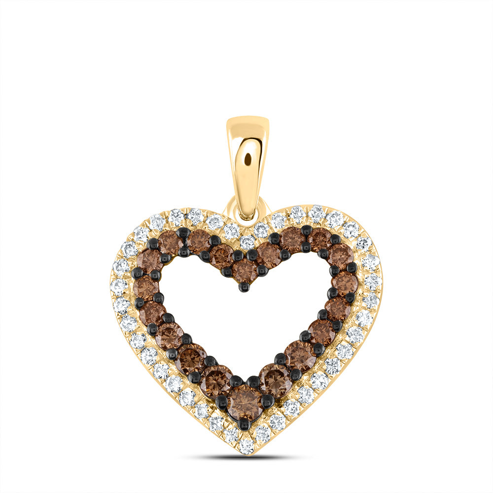 0.48 Ctw Natural Diamond Brown Double Open Pendant in 14k Yellow Gold
