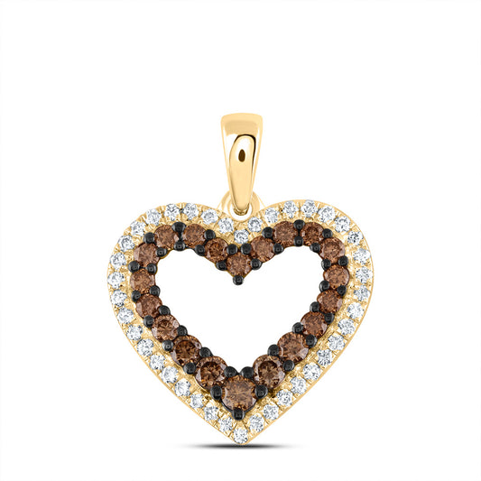 0.48 Ctw Natural Diamond Brown Double Open Pendant in 14k Yellow Gold